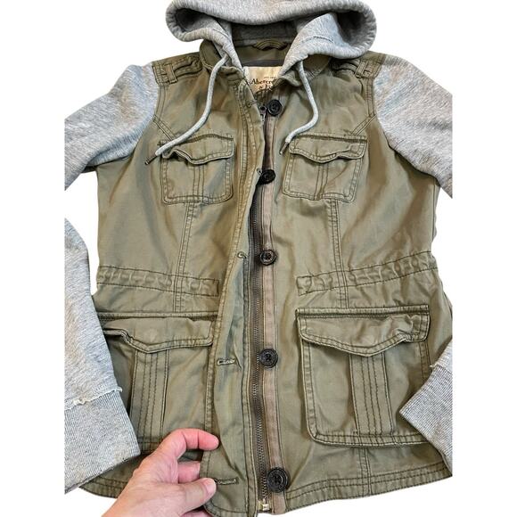 Abercrombie Fitch Jacket Womens Medium Green Gray Hoodie Utility Gorp Grunge Y2K - Picture 3 of 11
